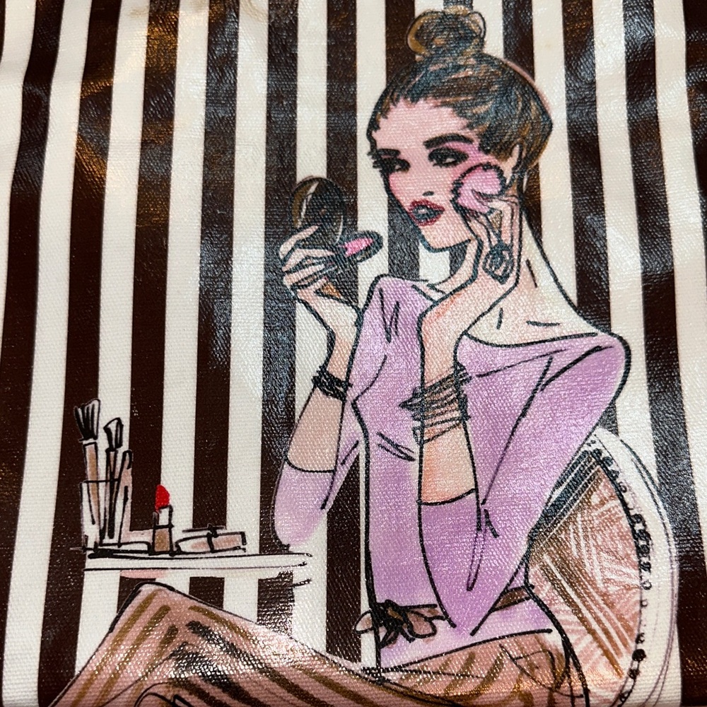 Striped Cosmetic Pouch with Illustration